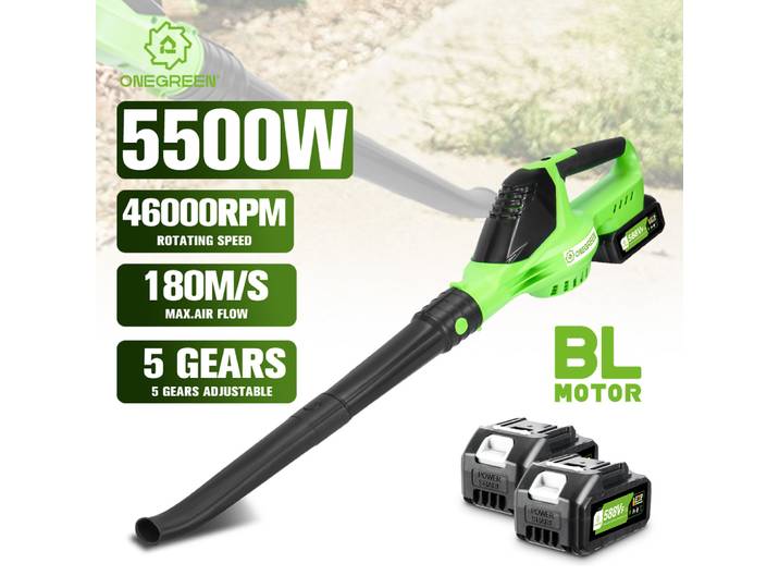 ONEGREEN – souffleur d'air électrique sans balais 5500W, 5 vitesses, souffleur de feuilles sans fil, outil de nettoyage de la poussière de neige pour broche de batterie Makita 18V