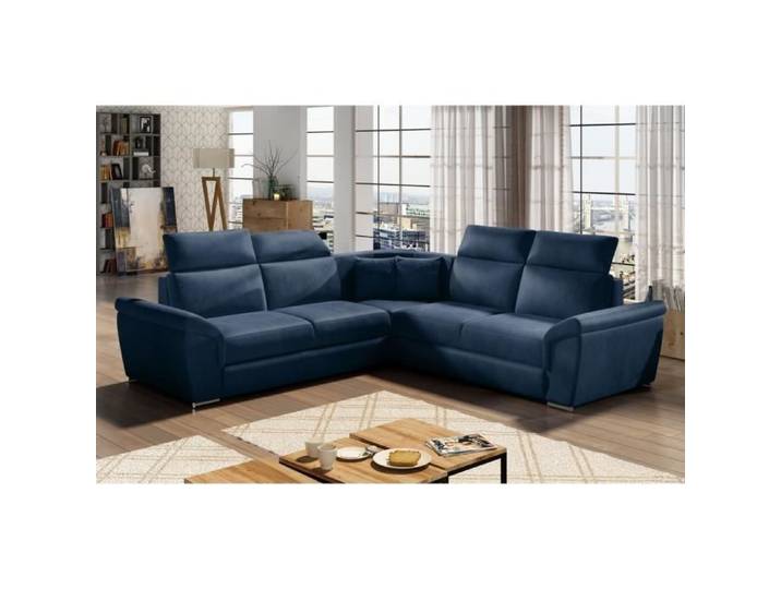 Canapé d'angle - convertible - FELIPE VELOURS - en tissu luxe bleu 5/6 places