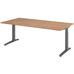 bümö manuell höhenverstellbarer Schreibtisch 200x100 in Nussbaum, Gestell in graphit - PC Tisch höhenverstellbar & groß, höhenverstellbarer Tisch