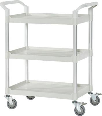 Mehrzweckwagen, 4 TPR-Lenkrollen mit 2 Feststellern, 3 Etagen, L 680 x B 450 mm, Kunststoff/Aluminium, lichtgrau/alusilber