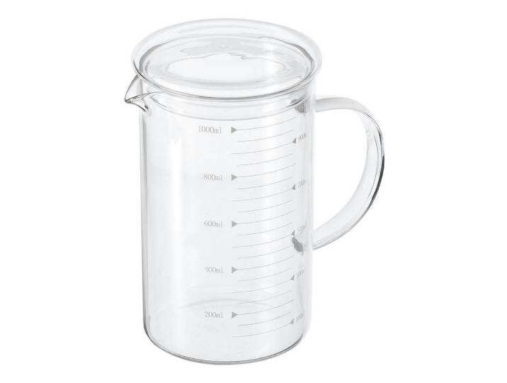 Messbecher aus Glas 1000 ml Borosilikatglas mit Skala und Deckel, Weiß, Backen & Backzubehör, Messbecher