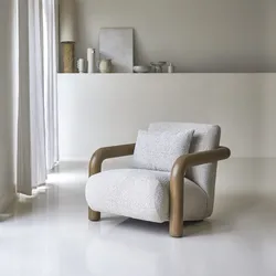 Sessel Nina aus massivem Mindiholz und ecrufarbenem Stoff ,1-Sitz