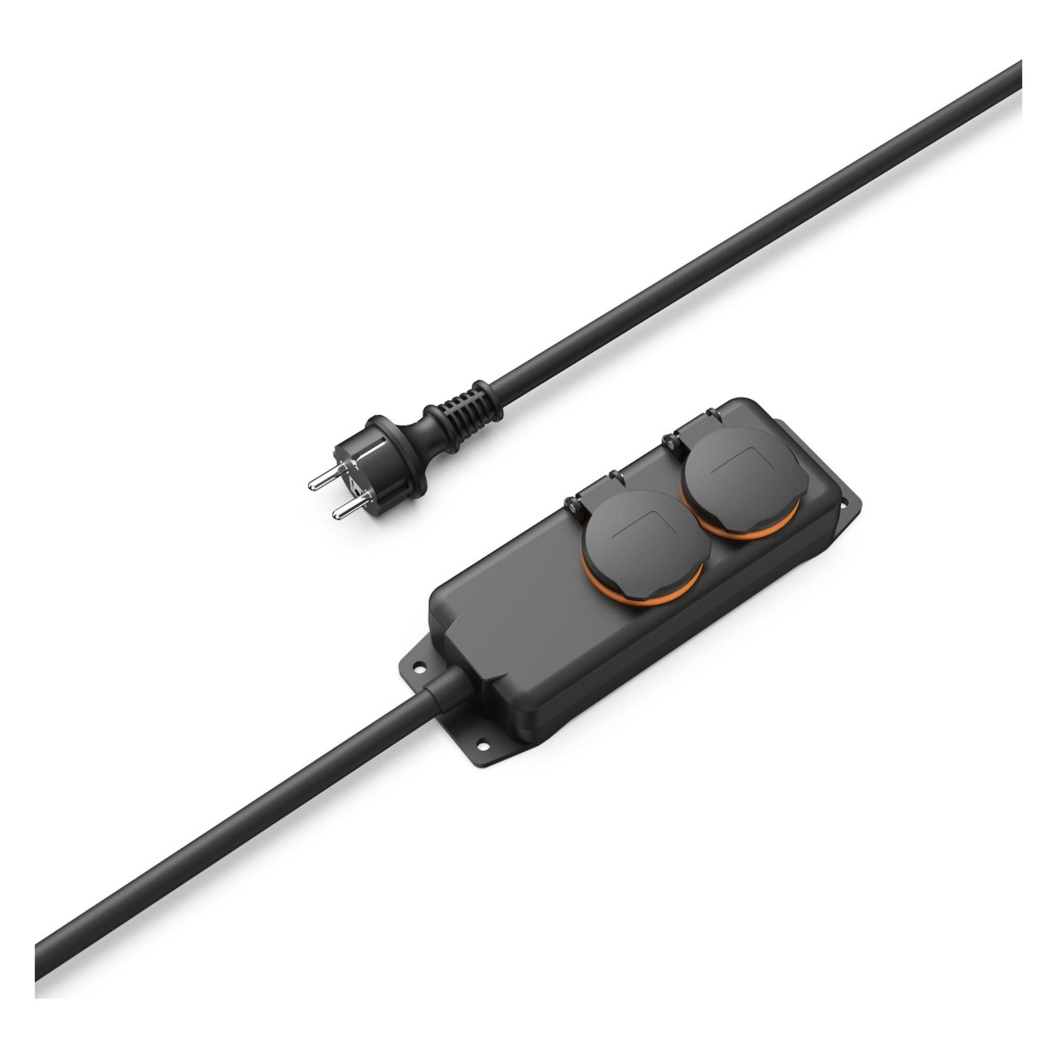 Hama Steckdosenleiste, 2-fach, für aussen IP44, Wandmontage, 2 m, Schwarz (2x, CEE 7/4, 2 m) (00223061)