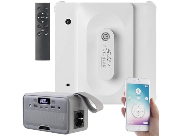 Sichler Haushaltsgeräte Fensterreinigungsset: Profi-Fensterputz-Roboter PR-040 mit 89,6-Wh-Powerstation (Fensterreinigungswerkzeug, Window Cleaner, Gläser)