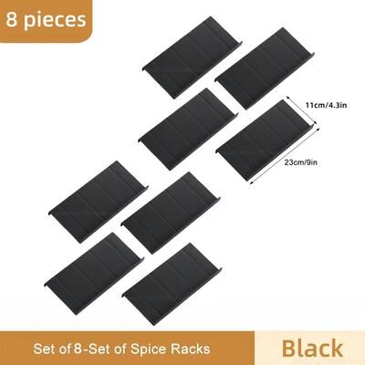 Uplifted Finds 4 Layer Adjustable Spice Drawer Organizer   Professional Cabinet & Pantry Finishing System 8 Pcs Black Rack