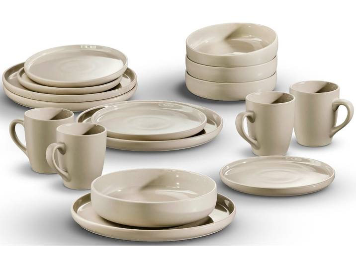 Kombiservice Geschirr-Set, Service Liliane , beige (greige), 16 tlg., Steinzeug, LEGER HOME BY LENA GERCKE, Geschirr-Sets, Kombiservice, skandinavische, minimalistische Formensprache, 16 Teile