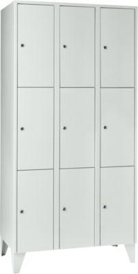 Wertfachschrank 300 mm, 3 Abteile, 9 Fächer, Sicherheitszylinderschloss, Fuß, lichtgrau