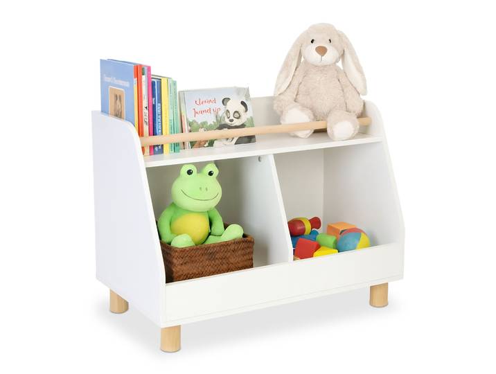 Kinderregal niedrig für Spielzeug Weiss-Hellbraun