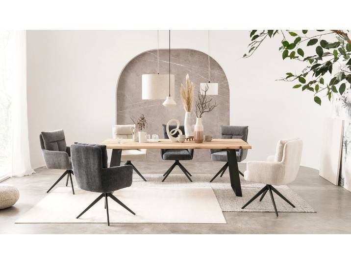 Esstisch HOME AFFAIRE Hudson , beige (natur, schwarz), B:180cm H:77cm T:90cm, Tische, Esstisch, erweiterbar durch Ansteckplatte Hudson