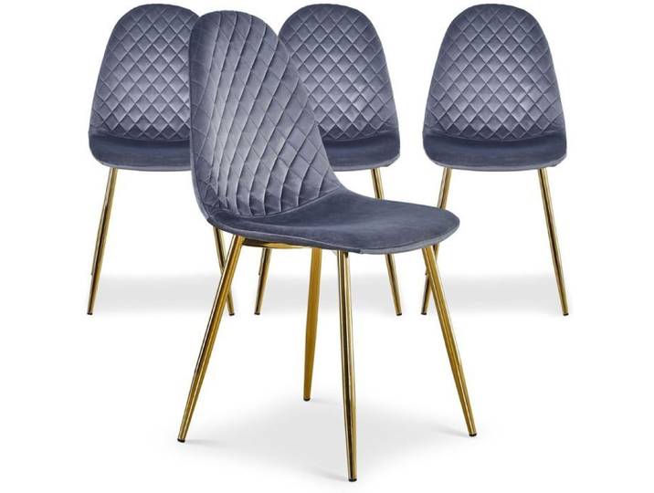 MENZZO Lot de 4 chaises matelassées Norway Velours Argent - Chaises Salle À Manger