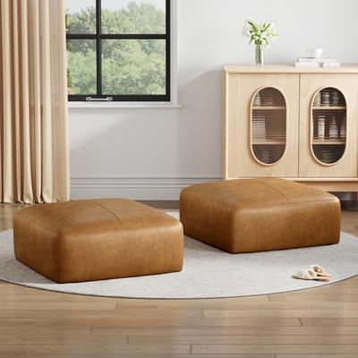 UIXE Genuine Leather Ottoman, Upholstered Ottoman for Living Room