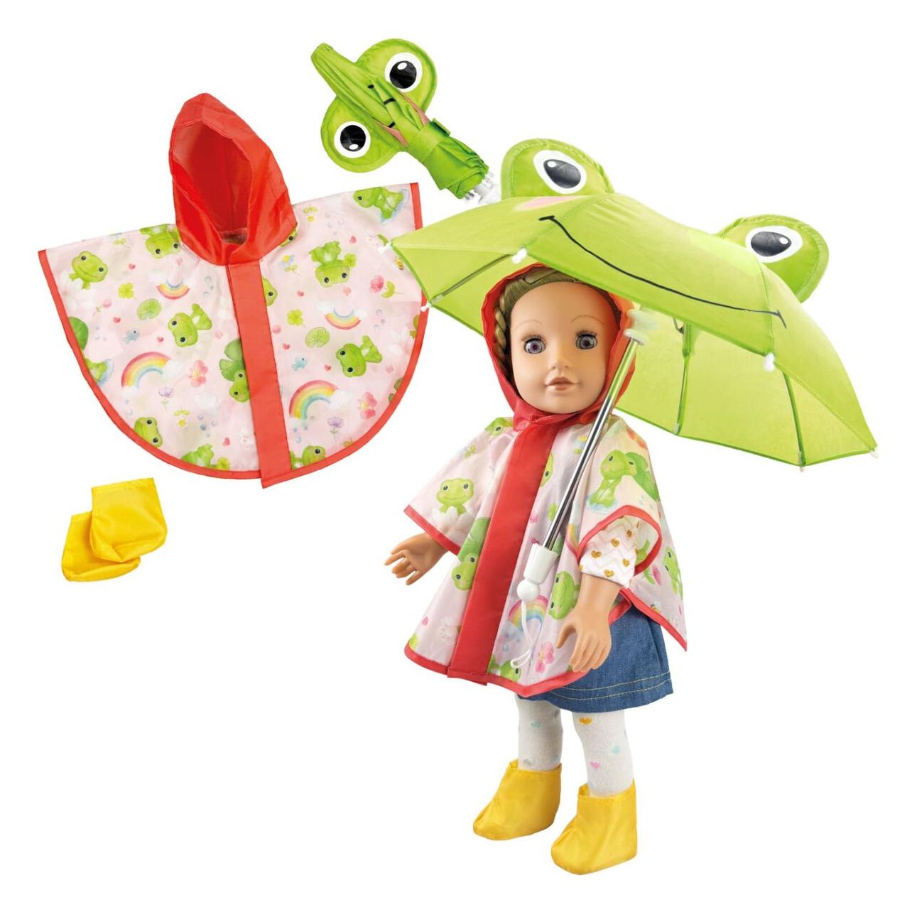 Heless Puppen-Regen-Set "Froschi Carlo" mit Regenschirm, Regencape und Stiefelchen, Gr. 35-45 cm (67925275)