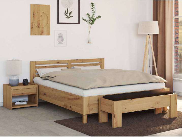 Bett „Moritz“ aus Wildeiche Hell 140 x 190 cm Massivholz Wildeiche Hell