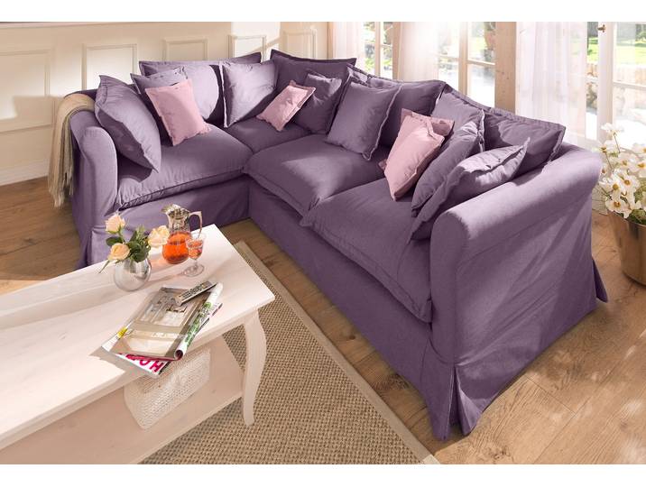Ecksofa HOME AFFAIRE Luise L-Form , lila (aubergine), B:275cm H:75cm T:192cm, Struktur 100% Polyester, Sofas, Ecksofa, mit vielen losen Kissen und abnehmbarer Husse