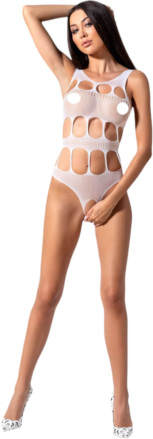 Passion BS083 - perforated, open, white bodysuit (S-L)