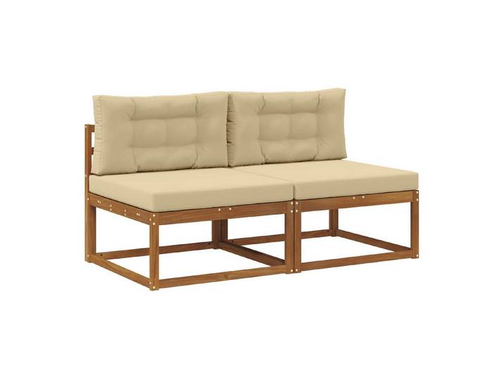 vidaXL Sofaelement Outdoor Mittelsofa mit Kissen 2 Stück Natur (2 St)
