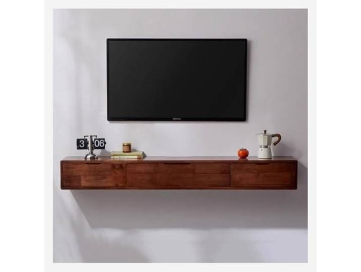 Sxlawesom Schwebendes TV-Lowboard, Platzsparendes Entertainment-Möbel Schwebendes TV-Lowboard mit 2 Schubladen, TV-Möbel für Schlaf- und Wohnzimmer(Braun,160x24x20cm)