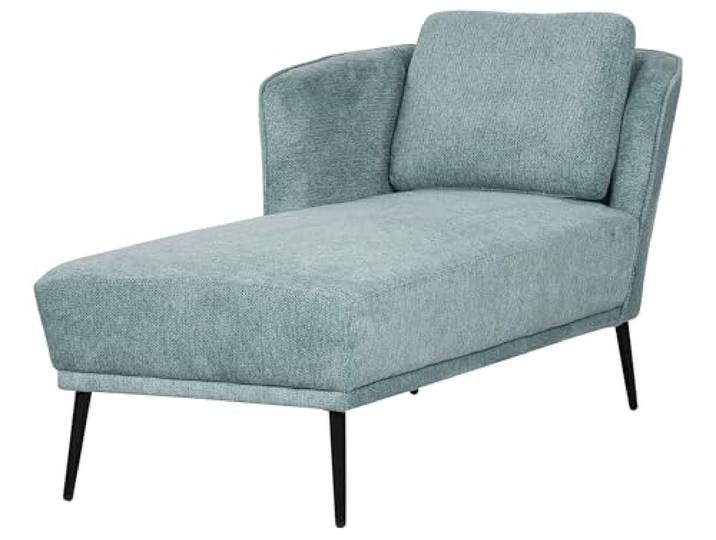 Beliani Rechtsseitige Chaiselongue Hellblau Stoff Stoffbezug Rechts Blau, Abgesenkt, Schaumstoff-Füllung, Sperrholz, Sitzhöhe 41 cm, Belastbarkeit 120 kg, 148 x 64 x 70 cm