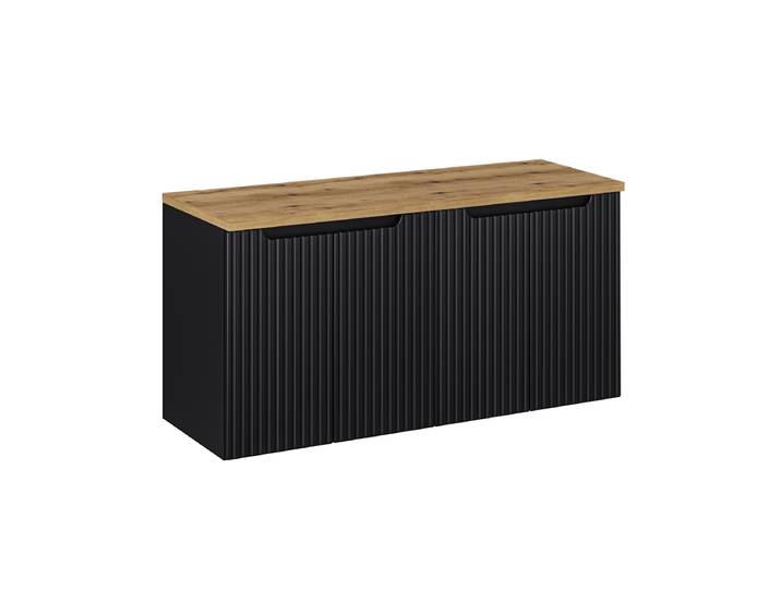 Meuble sous-vasque 120cm 4 portes plan de toilette Riva Noir et Bois