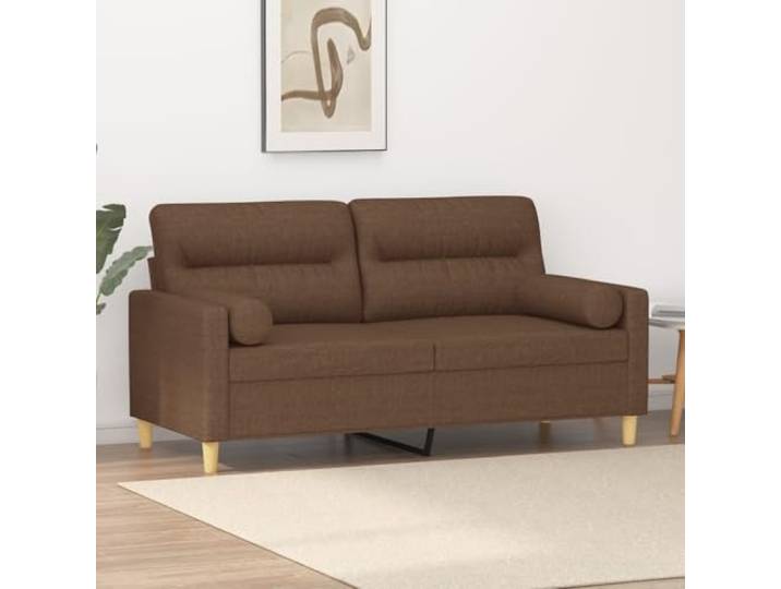 HEFZGDB Modernes 2-Sitzer-Sofa mit Zierkissen Braun 140 cm Stoffbezug Abnehmbare Kissenbezüge Robustes Metallgestell Bequeme Polsterung Langlebiger Sitzkomfort Strapazierfähiges