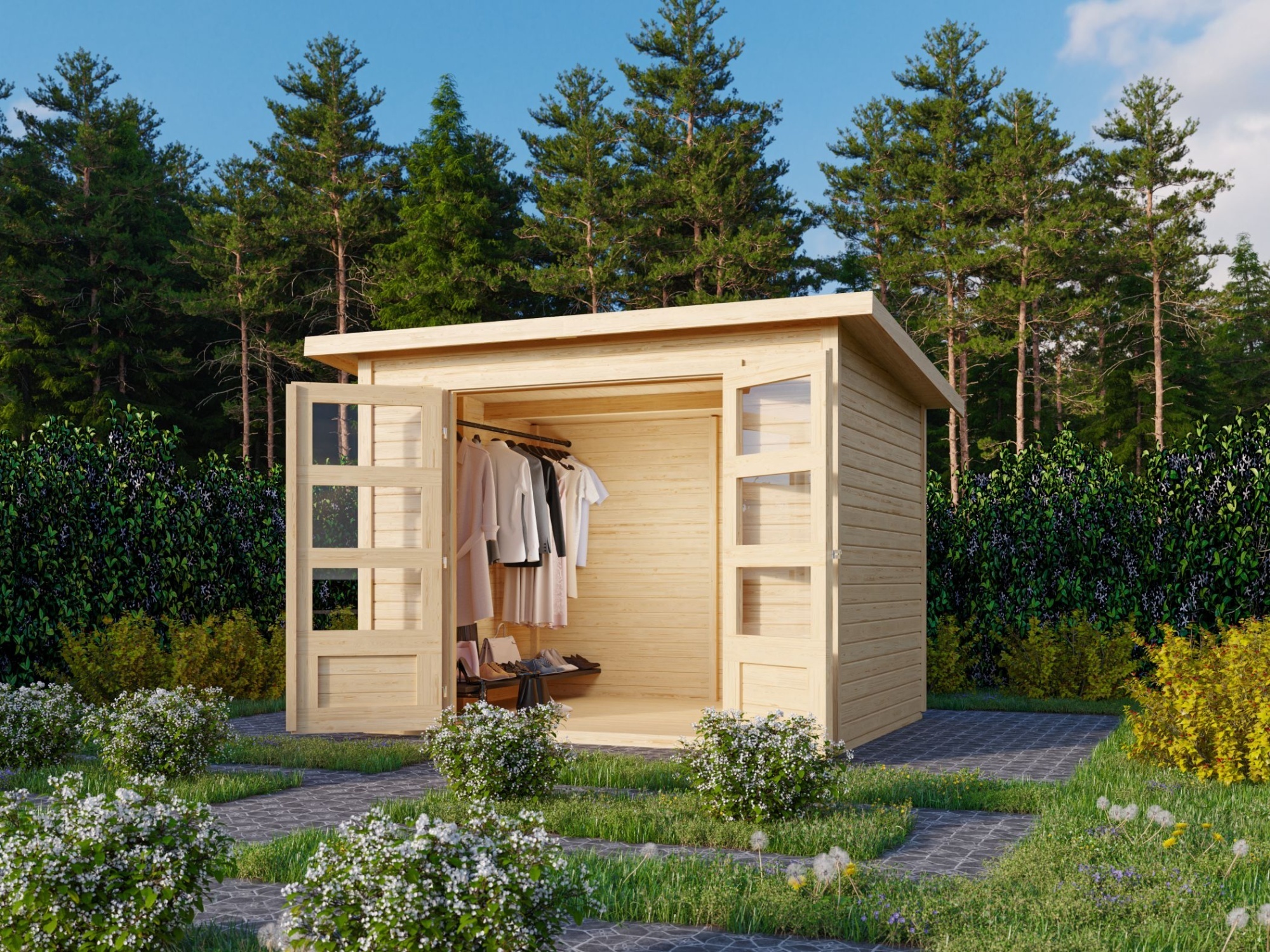 Karibu Gartenhaus Gerätehaus Stockach 3 naturbelassen 246x186x197 cm