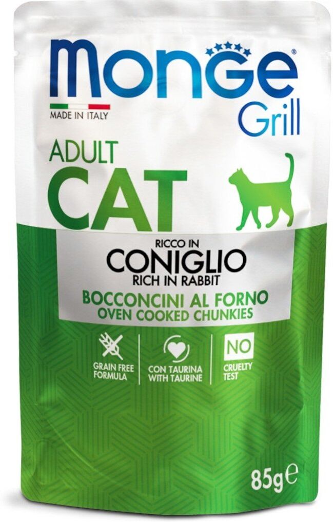 Monge Grill Adult Cat Bocconcini in Jelly con Coniglio 85 g Alimento Umido per Gatti