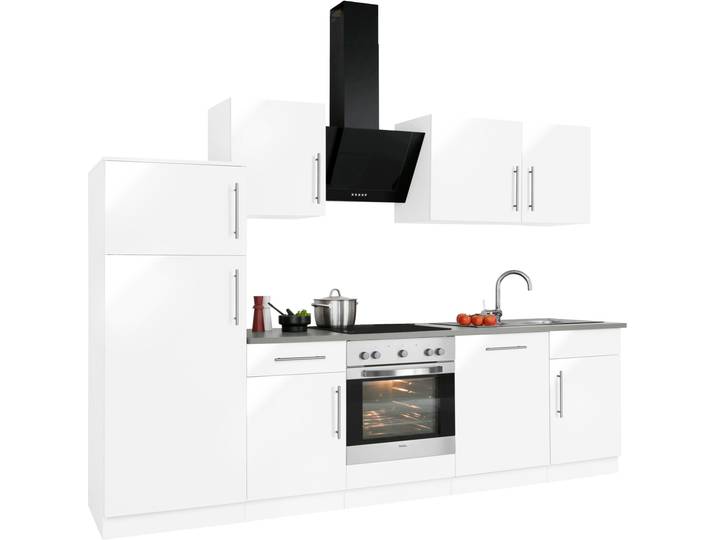 Küchenzeile, Holzwerkstoff, Weiß Glanz & Canvas Grau, 280×60 cm, Mit E-Geräten, Cali, WIHO KÜCHEN