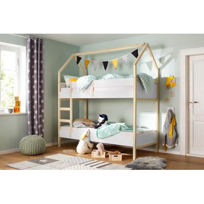 Etagenbett OTTO HOME "Janne", weiß (weiß, natur), B:96cm H:223cm L:205cm, Etagenbetten, Etagenbett, aus schönem massivem Kiefernholz, Etagenbett, Liegefläche 90x200 cm