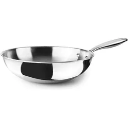 Ibili Wokpfanne Triply Natural 30 cm Geeignet für die Zubereitung von asiatischen Gerichten, Pfanne + Kochtopf, Silber