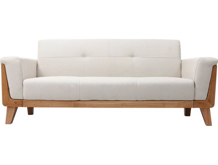 Design-Sofa 3 Plätze Altweiß Holzbeine FJORD, nordischer Look, hoher Komfort, ausgeprägte Konturen, modernes Design