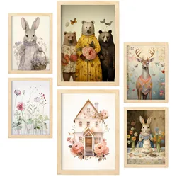 POSTER Set Mit 6 Schmetterlingstiere A3 & A4 Rahmen Aus Hellem Holz
