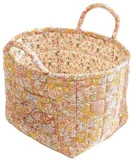 GlowBake Elegant Pastoral Style Fabric Storage Basket, Washable, Foldable Sundries Organizer For Clothes, Stackable Picnic Basket style G