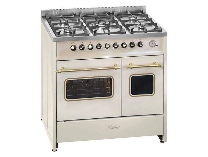 GURARI Gas-Standherd Retro-Design Creme Gas Elektro Standherd 90 cm Range Coocker GCH E 916 Cr R Retro Herd 90 cm mit Doppel Backofen, mit 1-fach-Teleskopauszug, 5-flammigen Gas-Kochfeld, 4,0 kW WOK, Erdgas,Fl.Gas