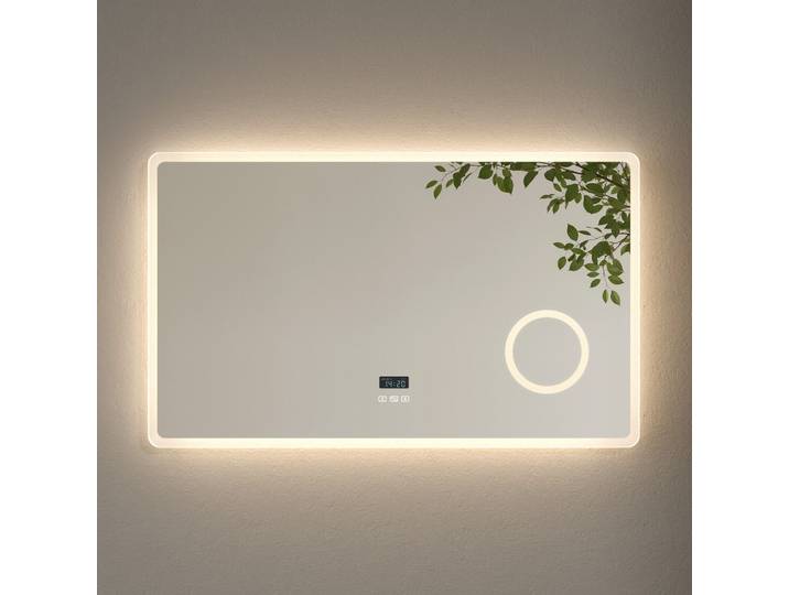 BADSPIEGEL mit Bluetooth Anti-Beschlag mit Integriertem Schminkspiegel 100/60 cm
