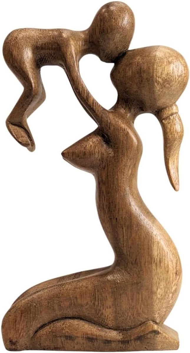 Handgemaakt houten figuur Moeder en Baby voor woondecoratie, Natuurlijk, Hoogte: 20 cm