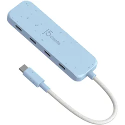 j5Create Umweltfreundlicher USB-C-zu-Hub Typ C Gen 2 mit 4 Anschlüssen, USB 3.2 Gen 1 (3.1 Gen 1) Ty (USB-C, 4 Ports), Dockingstation + USB Hub, Blau