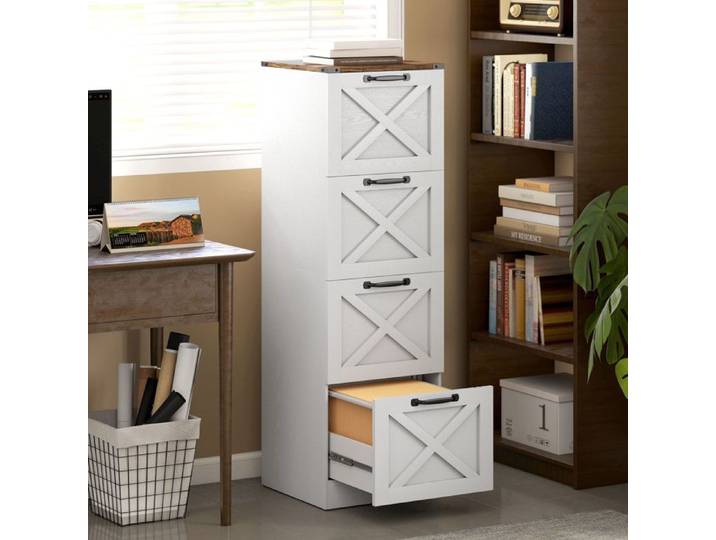 Caisson de bureau - 4 tiroirs 40×40×131 cm - Blanc - Mélamine - Support imprimante A4
