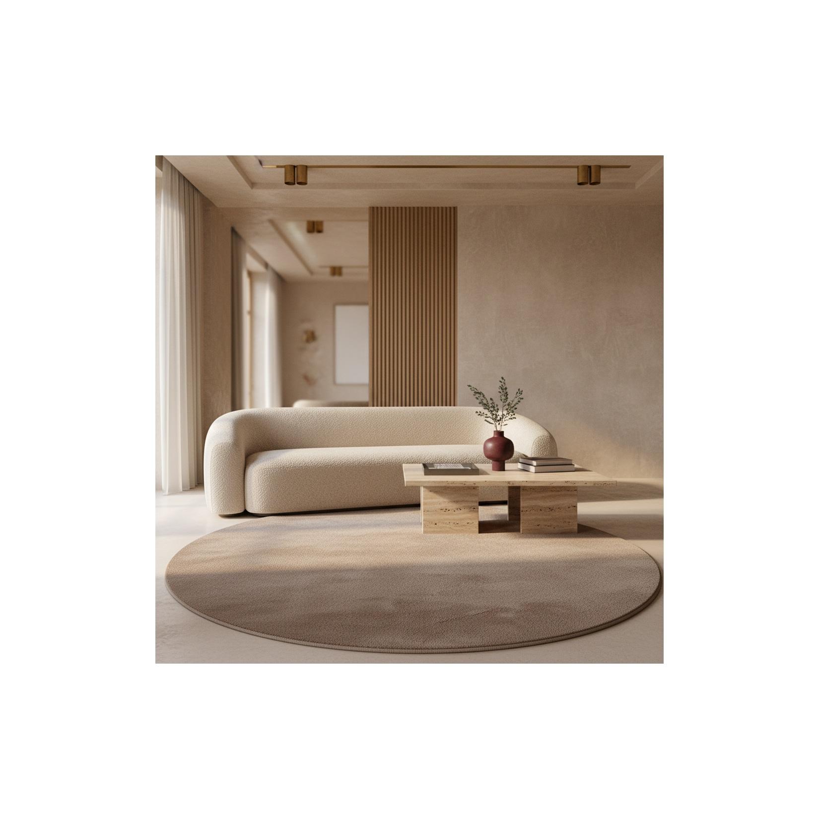 Teppich Kurzflor Waschbar LECH in Beige, einfarbig, Ø 120 cm