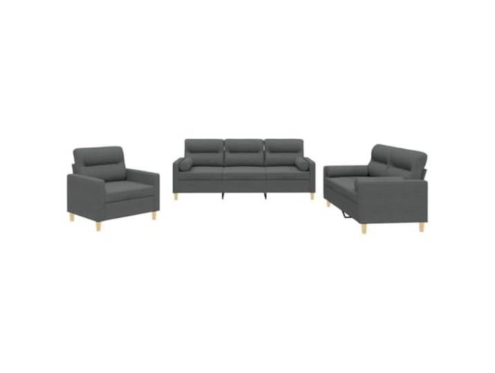 GHVBNMF 3-tlg. Sofagarnitur mit Kissen Couch-Set Dunkelgrau Stoff Bequemes Polstermöbel Set mit dicker Polsterung und Nackenkissen für Wohnzimmer Lounge Bereich.