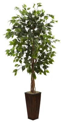 Nearly Natural 5.5-foot Ficus Tree with Bamboo Planter - Green