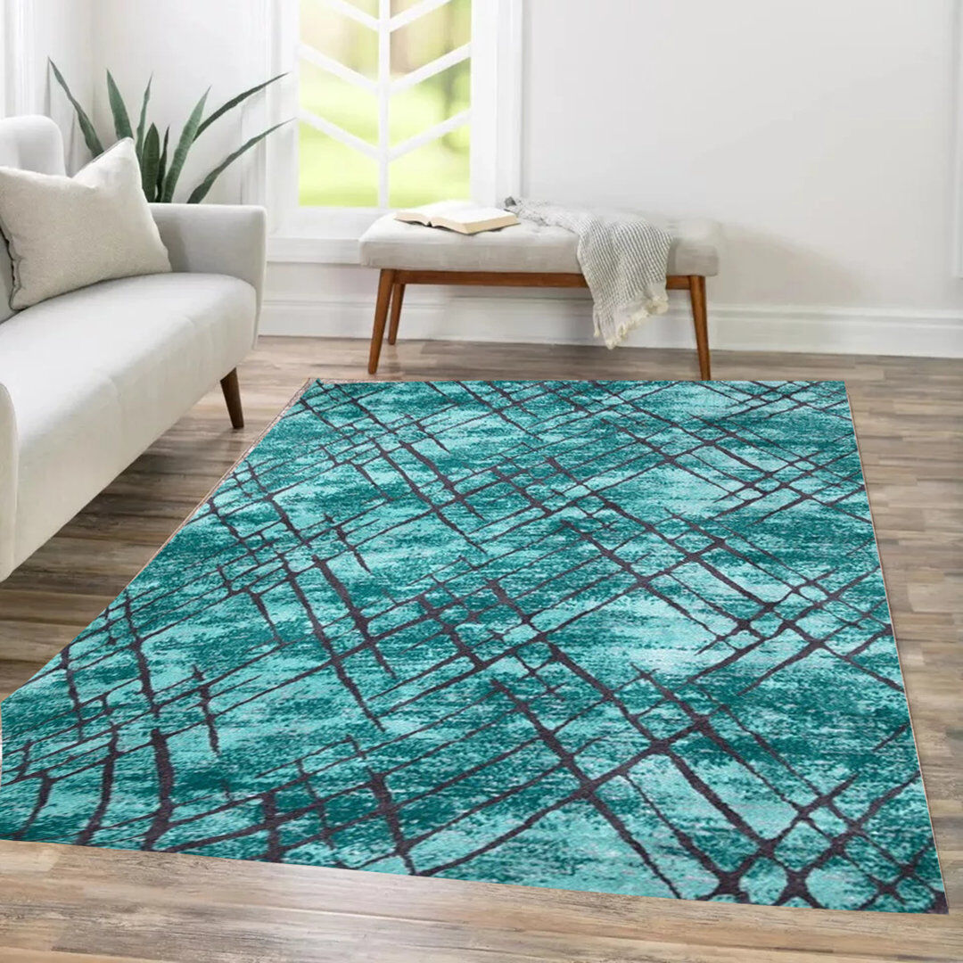 Borough Wharf Genaladale Rectangle Floral Berber Indoor / Outdoor Area Rug Teal Rectangle 160 x 230cm