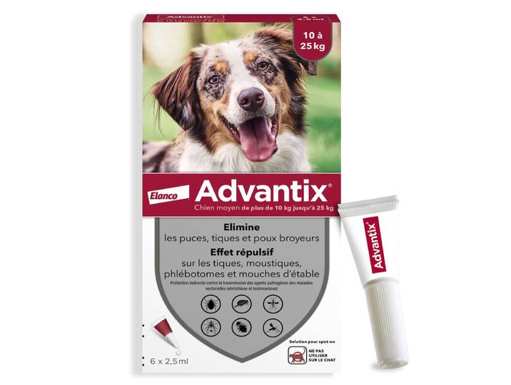 Advantix® Chien moyen – Traitement anti-puces et tiques – 10-25 kg – 6 pipettes