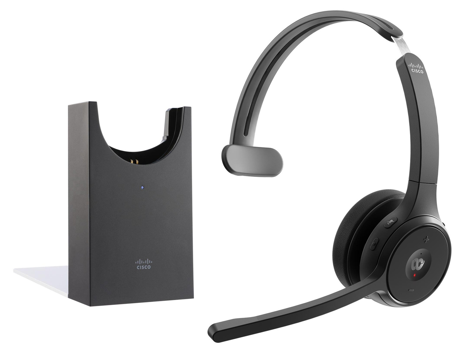 Cisco Headset 721 Draadloze Bluetooth Over-ear Hoofdtelefoon met USB-A Adapter en Oplaadstandaard - Carbon Black