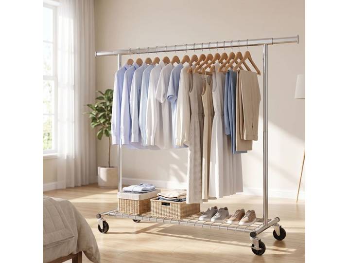 Portant à Vêtement Extensible sur Roulettes 180 kg Penderie Dressing (160-200) x 45 x 161 5 cm Argent