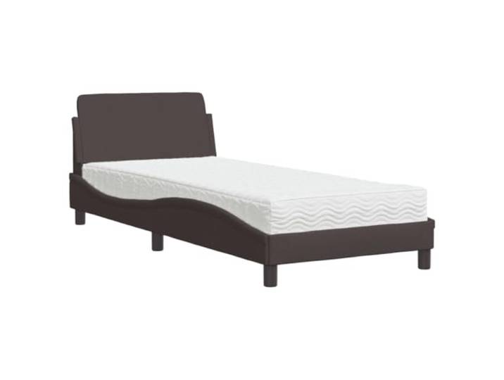 PUGYNBK Dover Bett mit Matratze, Stoff, Dunkelbraun, 90 x 200 cm 22D-Schaumstoff, Härte H2 und H3, Kopfteil, Lattenrost, für Schlafzimmer