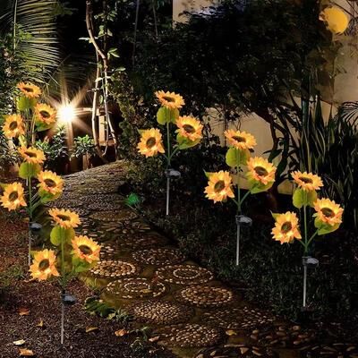 Inspired Finds Solar Sunflower Garden Stake Light 3 Head Waterproof Outdoor Decorative Lamp Solar Sunflower Garden Stake Light 3 Head Waterproof Outdoor Decorative Lamp