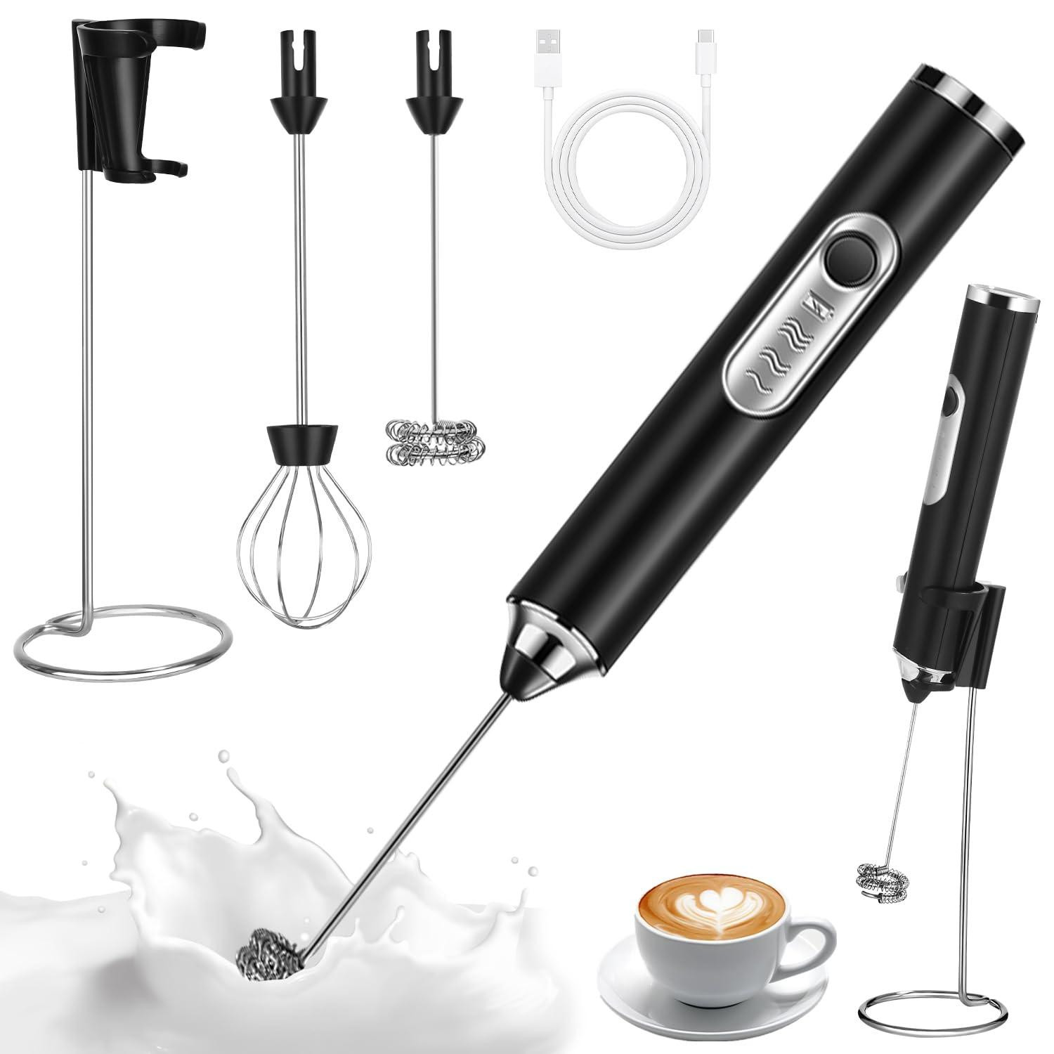 Dripio Melkopschuimer, USB-oplaadbaar, 2-in-1, zwart