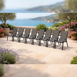 Mojawo 8er Outdoorstuhl Gartenstuhl Stapelstuhl Metall Textilen Anthrazit