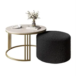 COUCHTISCH mit Hocker LORI Hochglanz gebürstetes Gold/glänzender Kaschmir/Coral 60