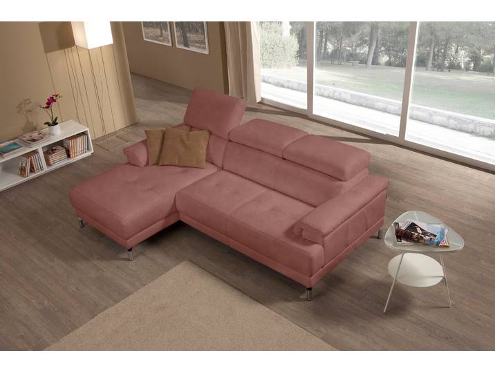 Ecksofa, Braun, 250x166 cm, Luxus-Microfaser, Mit Recamiere & Kopfteilverstellung, Modern